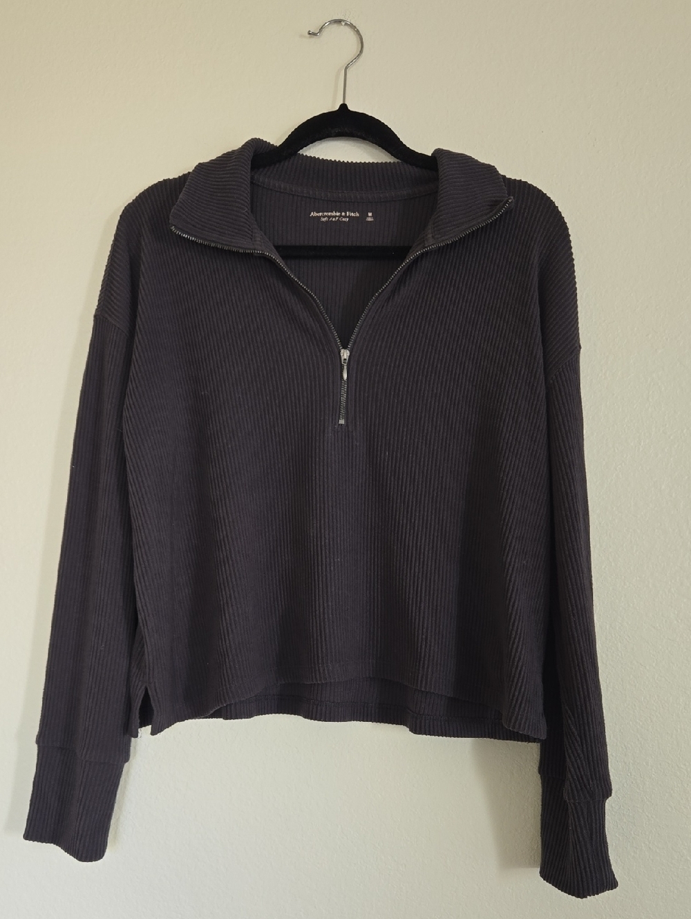 Abercrombie & Fitch Ribbed Half-Zip Pullover - Charcoal Gray